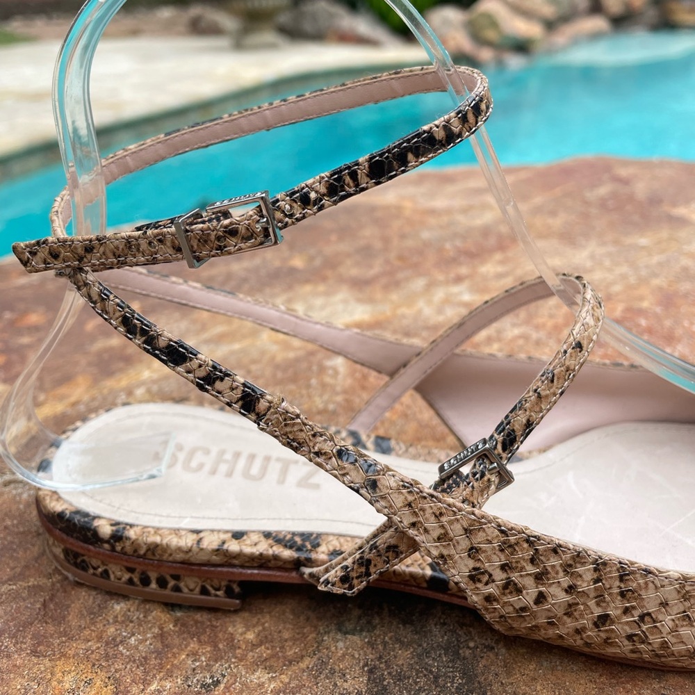 EUC SCHUTZ Snakeskin Pointed-Toe Ankle Strap Mules - Picture 7 of 11